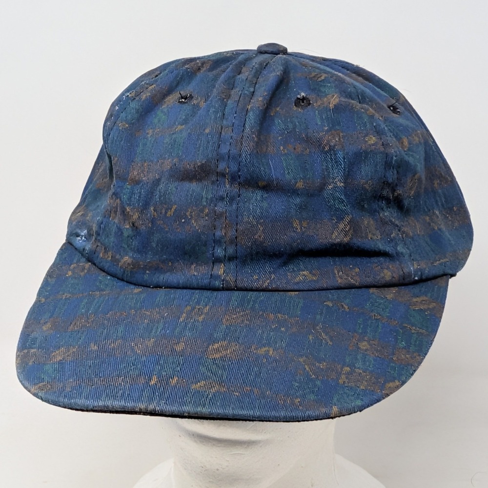Vintage Bula USA Hat Blue Brown Abstract Stripe Leather Strapback Distressed Hat